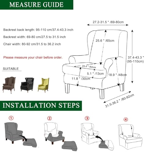 CRFATOP Wingback Chair Covers 2 Pieces Stretch Printed Wing Back Chair Cover Sofa Slipcover Washable Wingback Armchair Slipcovers Furniture Protector with Elastic Bottom for Wingback Chairs,25 by CRFATOP - Image 7