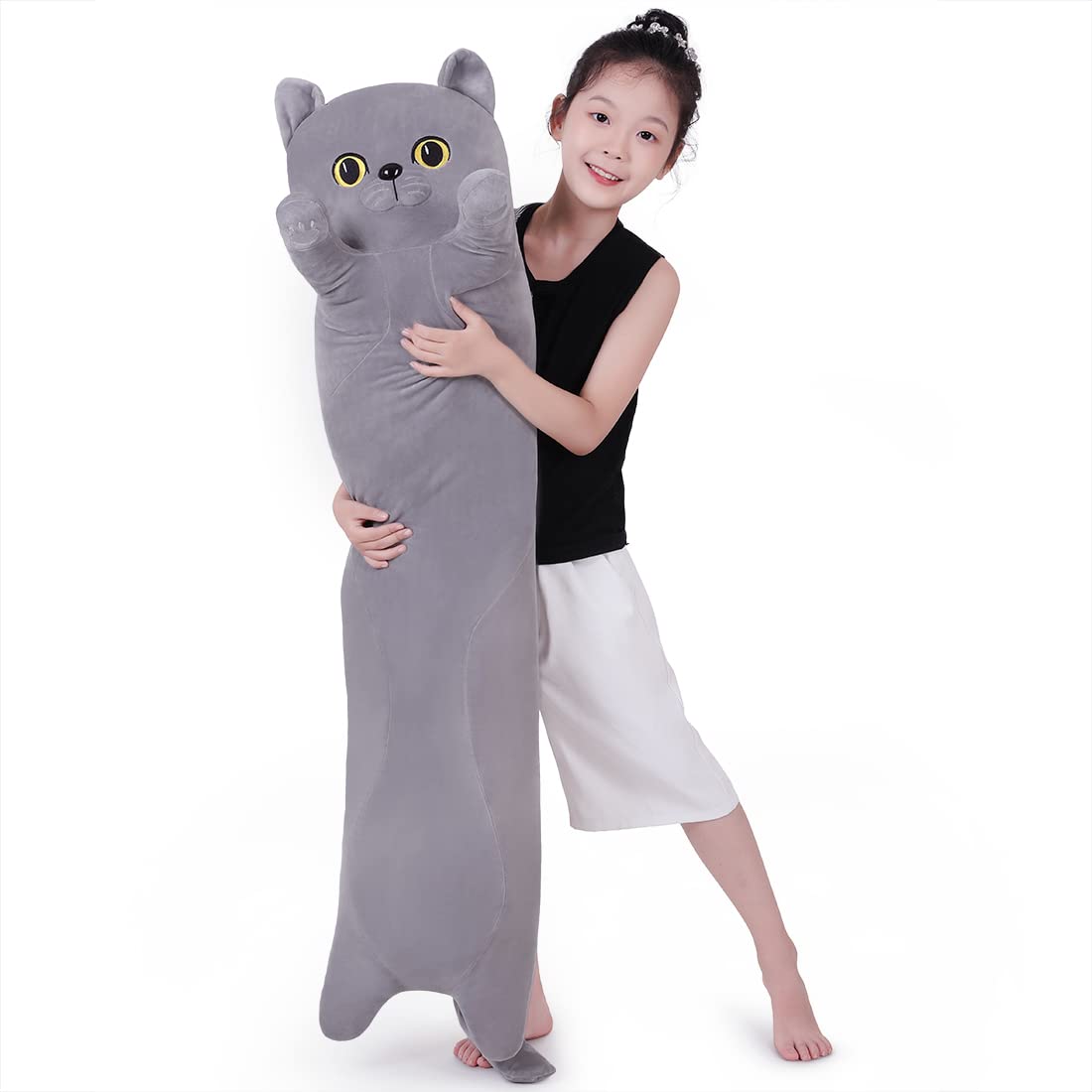 SNOWOLF British Shorthair Cat Soft Pillow Plush Sleeping Pillow Cotton Kitten Pillow Cuddly Stuffed Cute Plush Doll Toy Gift For Kids Girlfriend (120cm/47.2inch, British Blue)