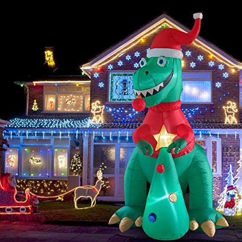 Poptrend Inflatable Christmas Decorations 7 Feet Inflatable Dinosaur With Christmas Tree, Christmas & X’mas Yard Inflatables With Bright Led Lights – Hilarious,Wacky, Funny, Holiday Spirit (7 Feet) #TOP5