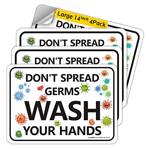 Large Wash Hand Signs,4 Pack 10" x 14", Please Wash