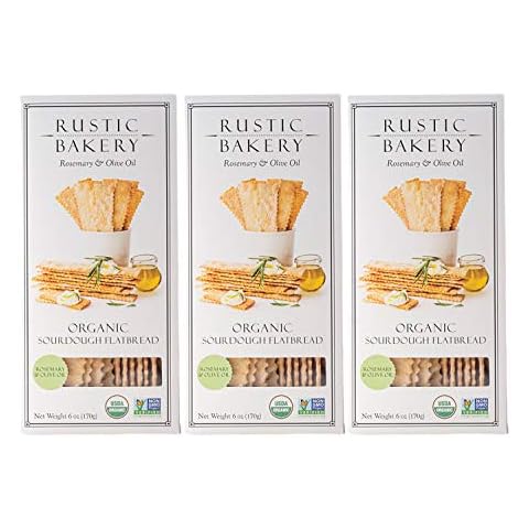 Rustic Bakery Gourmet Handmade Sourdough Flatbread Rosemary & Olive Oil 6 oz. (Pack of 3) in Intfeast Packaging Cover