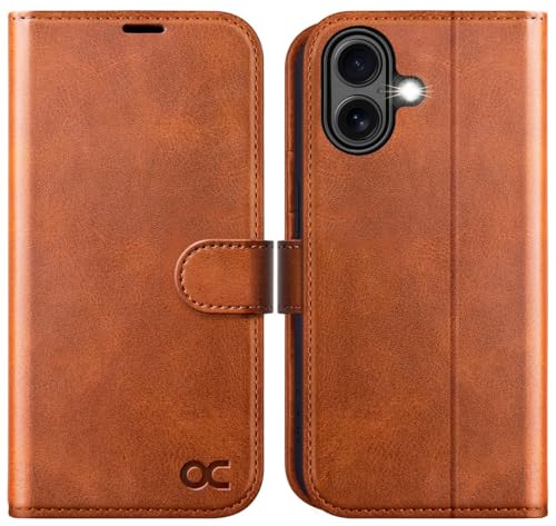 OCASE for iPhone 16 Case, PU Leather Wallet, Magnetic Flip Folio Cover with RFID Blocking, Card Holders, Shockproof TPU