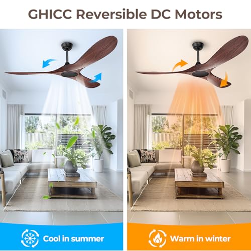 Image of Obabala 60 Inch Ceiling Fan Without Lights, Walnut Finish | Outdoor Ceiling Fan with Remote, 6-Speed Adjustable Reversible DC Motor for Patio & Living Room