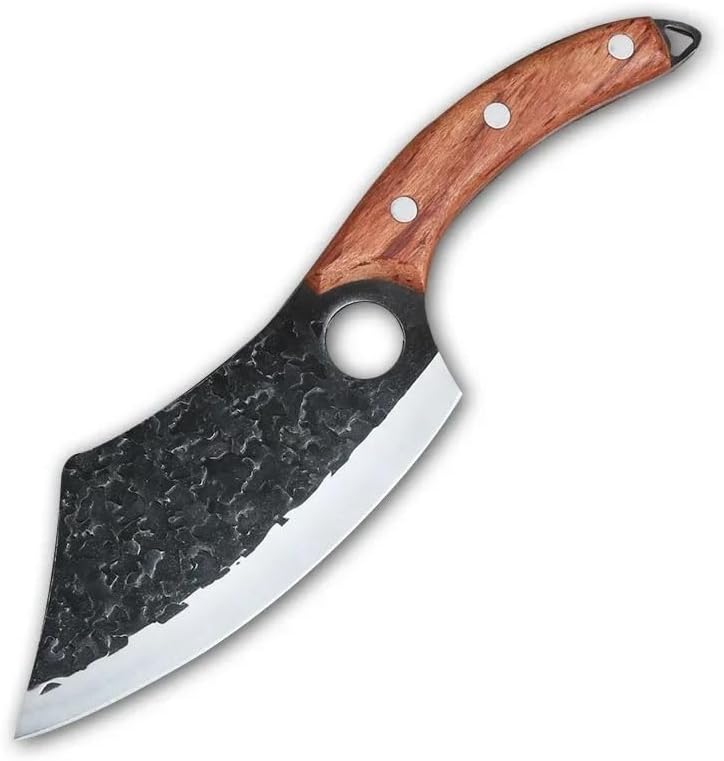 MAYiT Meat Cleaver Knife, 6.3 Inch Boning Knife Chef Cleaver Meat Chop Vegetable Kitchen Knives Hand Forge Blade Wood Handle Barbecue Knife Utility Cleaver