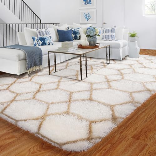 BYBSRLL Tapis moelleux long pile pour chambre - 150x210 cm - Motif géométrique - Peluche douce - Salon, chambre enfant - Antidérapant - Ne perd pas poils -...