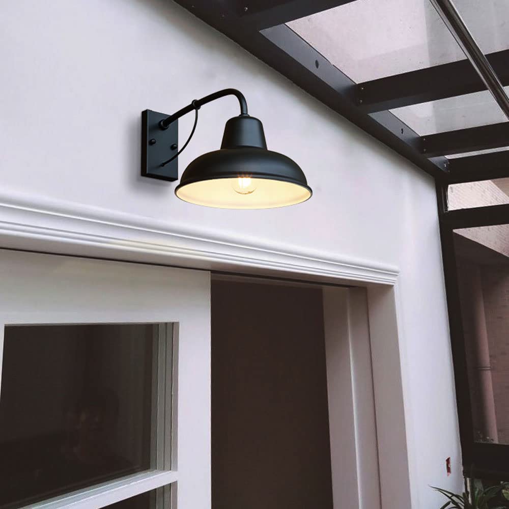 Aplique de pared para exteriores, luz de granero con cuello de cisne de granja, luces de montaje en pared exterior, lámpara de pared con farol de pared negro mate, para iluminación exterior para