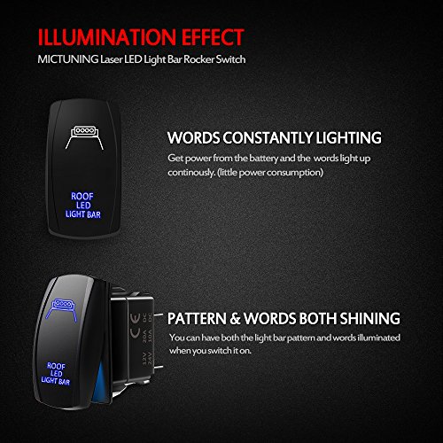 Mictuning Ls083001-Hf, Laser Roof Led Light Bar On-Off Rocker Switch With Jumper Wire, 5 Pin, 20 Amp, 12V Led Lights, Blue #TOP2