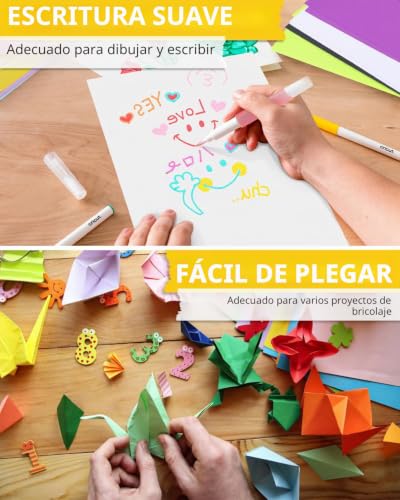 Miniatura 4 de Caianwin 100 Hojas De Papel De Colores, Papel De Origami A4, 20 Colores Vivos, Papel De Construcción De Doble Cara De 80 G M Para Manualidades, Bricolaje, Corte Y Dibujo