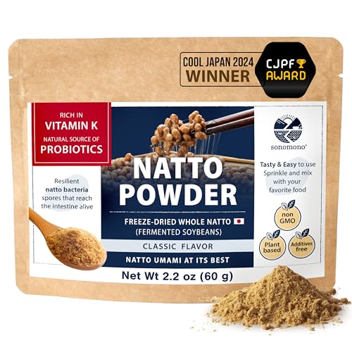 sonomono Japanese Natto Classic Flavor, Fermented Soybean Powder. Traditional superfood, Freeze-Dried, Non-GMO, Vegan. Natural Source of Probiotics, Prebiotics, Vitamin K. Made in Japan, 60 g