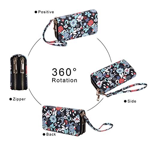 Image of XEYOU Double Zipper Long Clutch Wallet Cellphone Wallet for Women with Removable Wristlet Strap for Credit Card, Cash, Coin, Bill