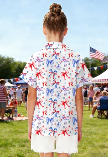 Image of 4th of July Shirts for Girls Boys American Patriotic Tshirt Kids Hawaiian Button Down Tops