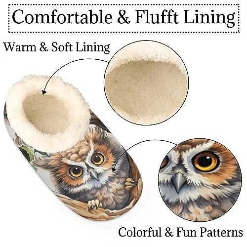Lovely Owl Slippers for Women Men, Tree Leaves House Slippers Socks Warm Fuzzy Memory Foam Indoor Slippers Lightweight Cozy Anti-Skid Closed Back Home Shoes, Medium2