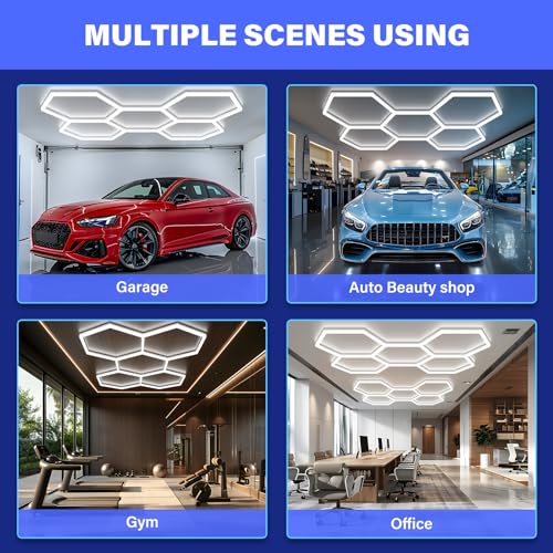 Hexagon Garage Lights - 3 Level Dimmable Hexagon Lights, Upgraded Brightness LED 192W ,6500K 25650LM Honeycomb light for Shop, Garage, Car Detailing,Workshop, Basement,Gym, Barber - image 7
