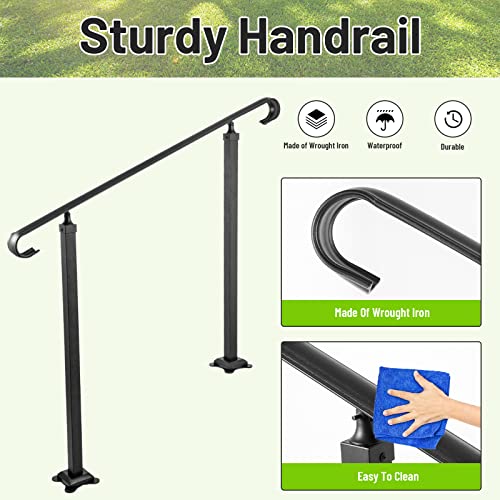 Spaceeup Handrails For Outdoor Steps,3 Step Handrail Fit For 0 To 3 Steps, Matte Black Wrought Iron Handrail Stair Rail,Hand Rails For Outdoor Steps, Transitional Handrail With Installation Kit Black #TOP2