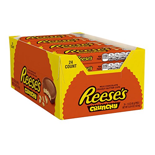 REESE'S Crunchy Peanut Butter Cups, Milk Chocolate Covered Peanut Butter Cup Candy with Peanuts, 1.5 Ounce Package (Pack of 24)