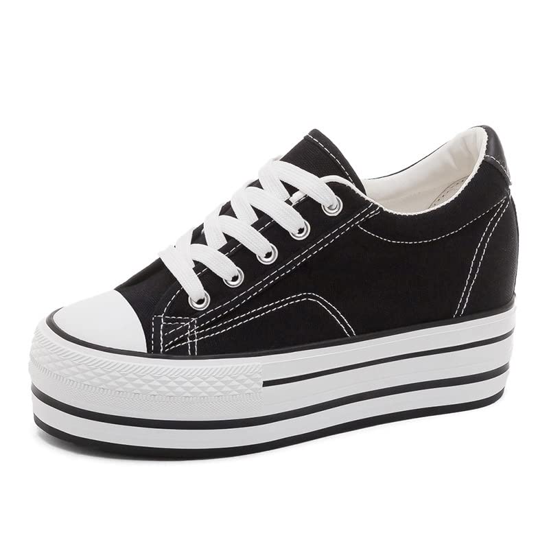 REFRASE LIFEWomen's Platform Wedge Sneakers Inches High, Hidden High Heel  Chunky Platform High Top Sneakers for Women and Teen Girls, Lace Up Canvas