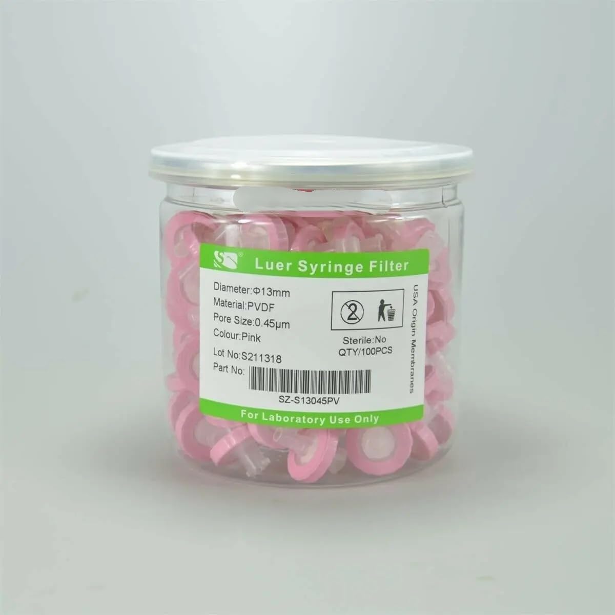 Lab Syringe Filter OD=13mm, 0.45um, PVDF, 100pcs/pack