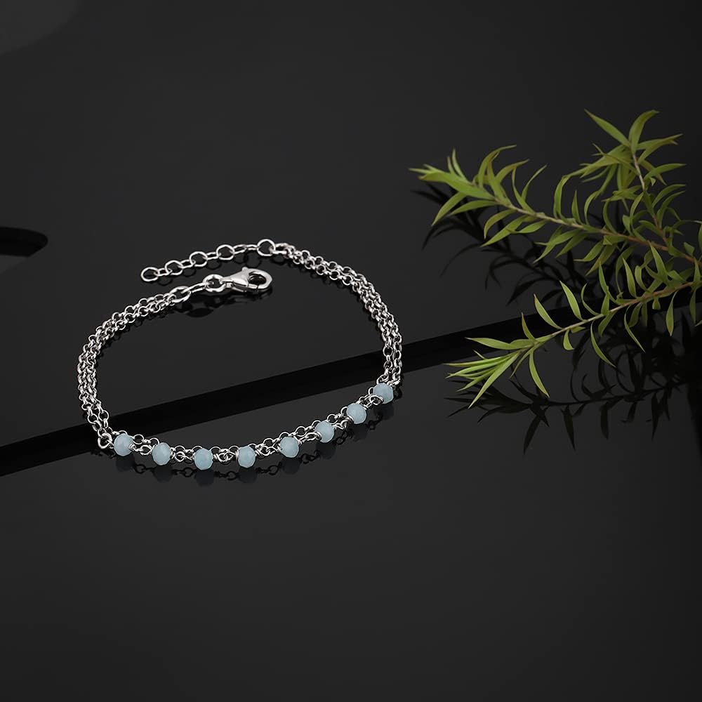 Vanbelle Sterling Silver Jewelry - Rhodium Plated with 925 Stamp - Cubic Zirconia Stones Double Layered Chain Bracelet - Handcrafted - for Women - 6.5" long + 1" extender - Image 8