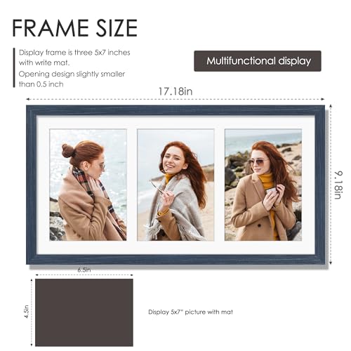 Image of DUENPY 8x16 Collage Picture Frame 5x7 Collage Picture Frame Displays Three 5x7 inch Photos or 8x16 (Without Mat) for Available Horizontal Wall Mounting Display and Vertical Navy Blue
