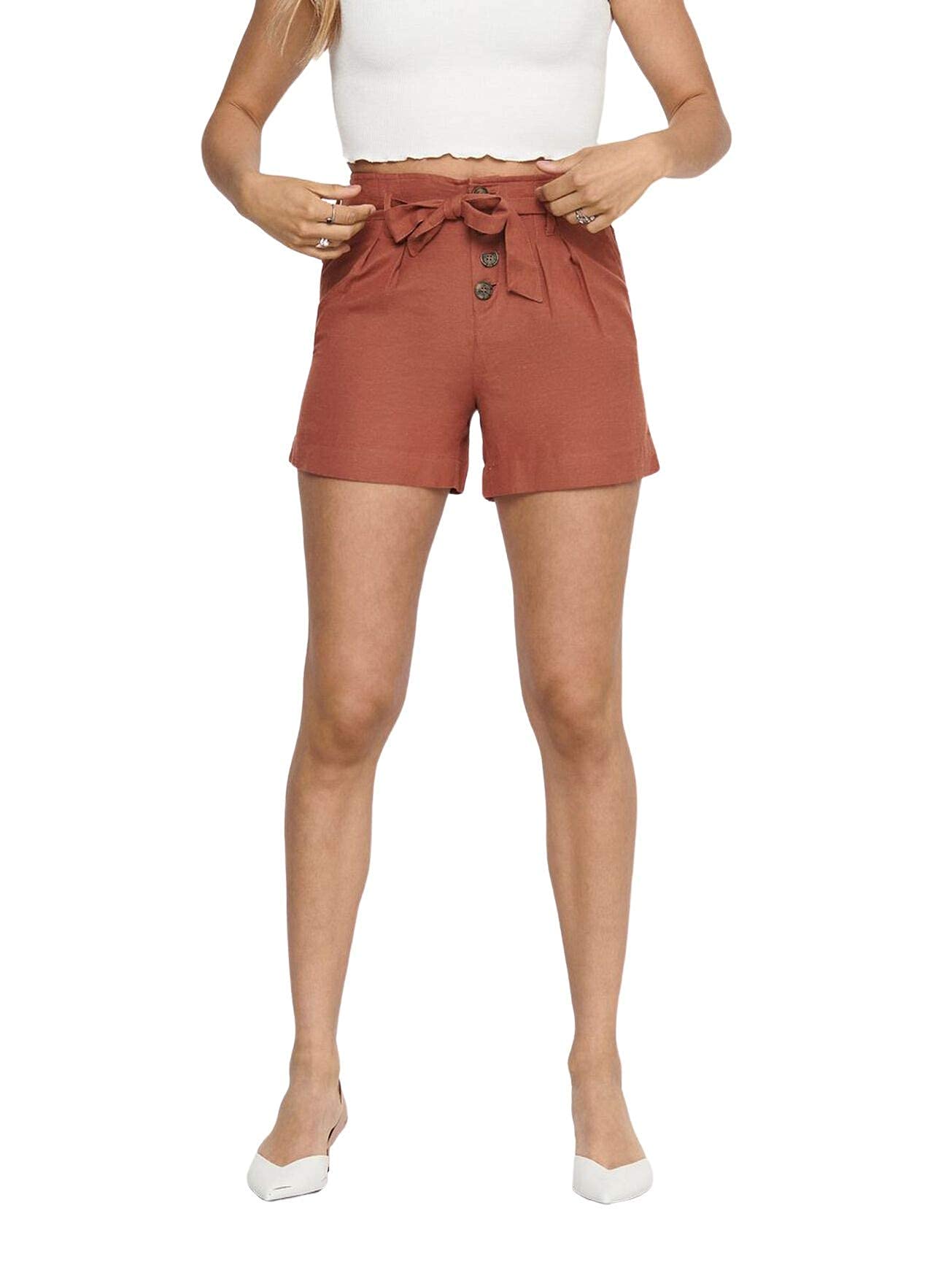ONLY Women's Onlviva Life Hw Belt Pnt Noos Shorts, Apple Butter, 36 UK