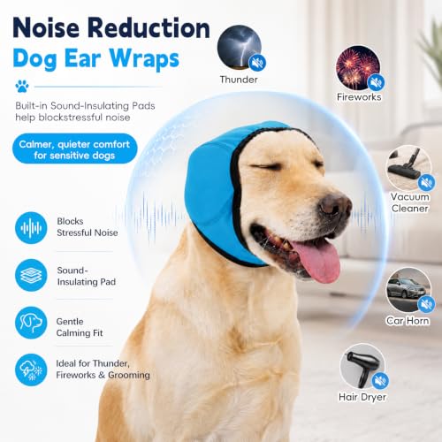 Image of Dog Calm Hoodie Ear Wraps for Dogs, Waterproof Dog Swim Cap, Ear Cover Muffs for Anxiety Relief Noise Cancelling, Dog Head Warp Ear Protection for Hematoma Fireworks Bath Swim Blow Drying