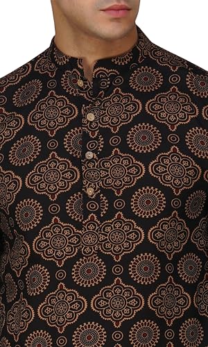 Image of Vastraa Fusion Men's Printed Kurta Pure Cotton Long Kurta, Round Collar, Full Sleeves, Button Kurta, Ethnic Wear