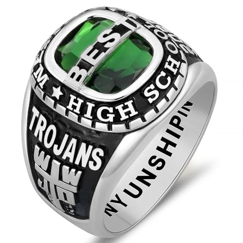 925 Sterling Silver & 10KT Gold Class Rings with Cubic Zirconia Birthstone - Men's Personalized Graduation Rings Size 5-152