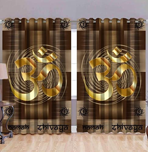 GYANTITEXTURE God Printed Window Curtain 5Ft 1 Piece, Home Decoration Mandir Temple Pooja Room Curtains, 3D Digital Polyester Panel and Drapes with Eyelet Rings (4x5 Feet, Om Brown)-image-1