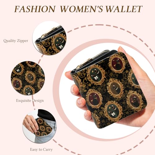 Image of Black Cat Wallet for Women, PU Leather Accordion Wallet, Zipper Coin Purse | Women's Black Cat Accordion Wallet, Credit Card Holder with 1 ID Window 14 Card Slots, Gift for Wife Daughter Ladies