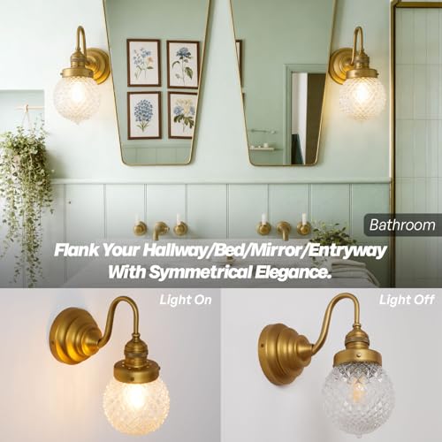 Image of Brass Gold Wall Sconce Clear Glass Bathroom Vanity Light