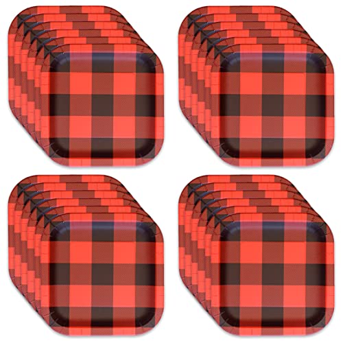 Havercamp Platos Buffalo Plaid 22,8 cm (24 piezas)! 24 Lg. Platos cuadrados, aptos para leñadores Cover