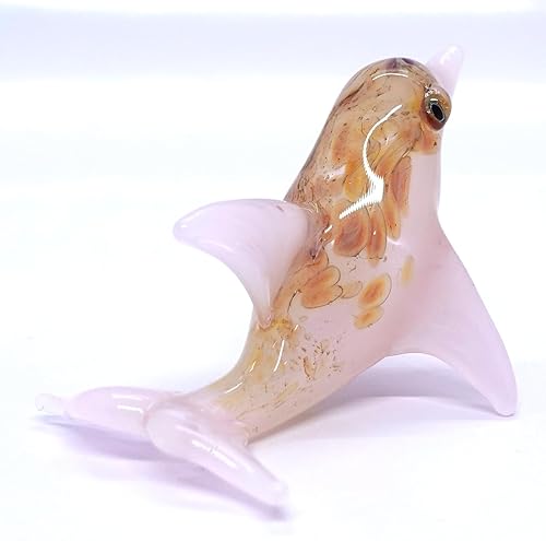 Miniatura 6 de Figuras artísticas de cristal soplado a mano en miniatura de delfín, animales marinos, océano, regalo coleccionable, decoración del hogar (mármol