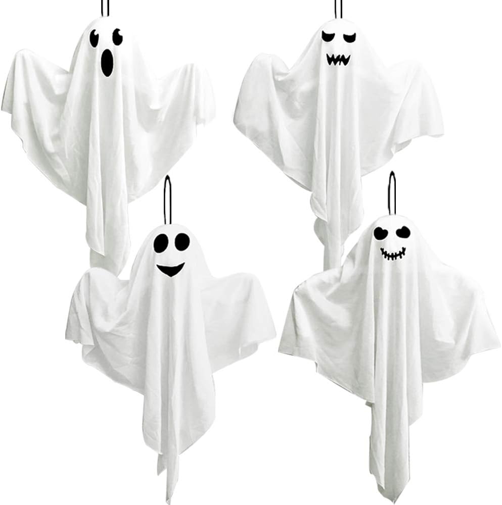 Kiddokids4 Pack Halloween Hanging Ghosts, 27.5" Cute Flying Ghost Decorations for Front Yard Patio Lawn Garden Party Décor and Holiday Decorations