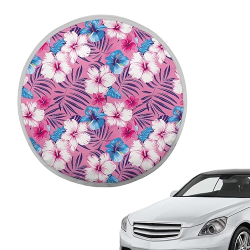 Image of Pink Hibiscus Steering Wheel Cover Sunshade Car Interior Accessories for Sun Heat Steering Wheel Cover Protector Reflect UV Sun and Heat Universal Steering Wheel Shield