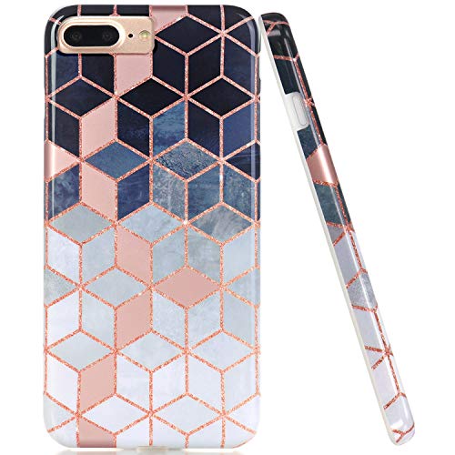 JAHOLAN Shiny Rose Gold Gradient Cubes Design Clear Bumper TPU Soft Rubber Silicone Cover Phone Case for iPhone 7 Plus/8 Plus/6 Plus/6S Plus - Brown