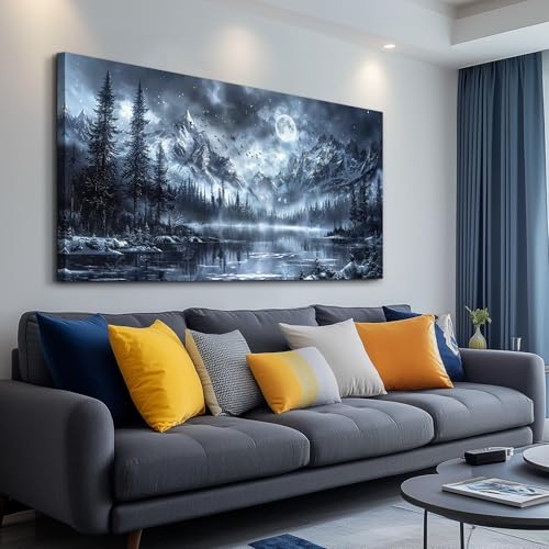 FUHAIHUA Canvas Wall Decor For Living Room Large Wall Art For Bedroom Office Decoration Black And White Wall Painting Forest Landscape Picture Hotel Artwork Poster Home Decor Ready to Hang 24X48 In