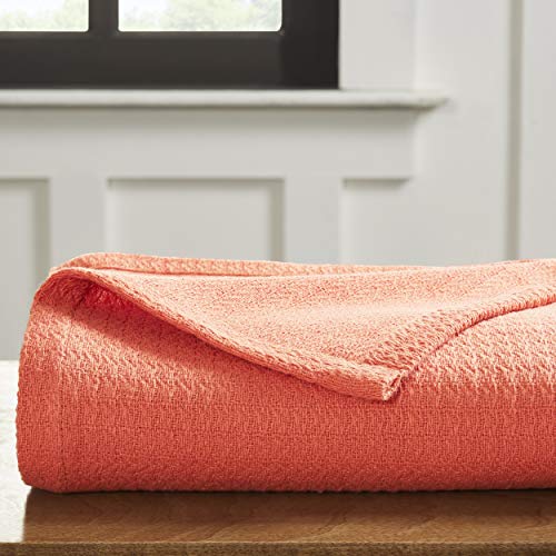 Superior 100% Woven Cotton Textured Blanket, Throw, Coral, 1-Piece #TOP2