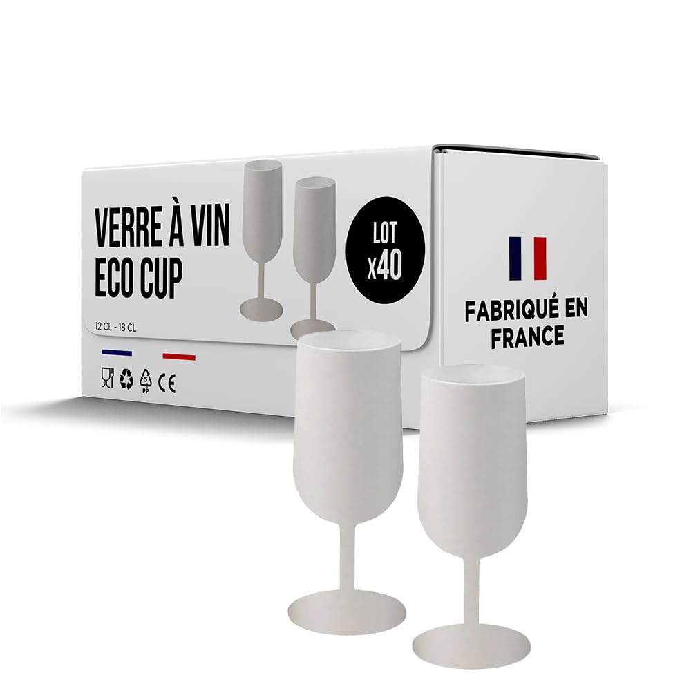 SPARKLERS CLUB - Copas de vino Ecocup reutilizables 12 cl, color blanco