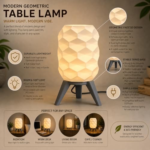 Image of Action Pro Table Lamp with Tripod Stand, Warm Light, Modern Bedside Lamp for Home & Bedroom - Eco Friendly (Design-6)