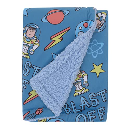 Image of Disney Toy Story Buzz Lightyear Blue and Orange Blast-Off Super Soft Sherpa Baby Blanket