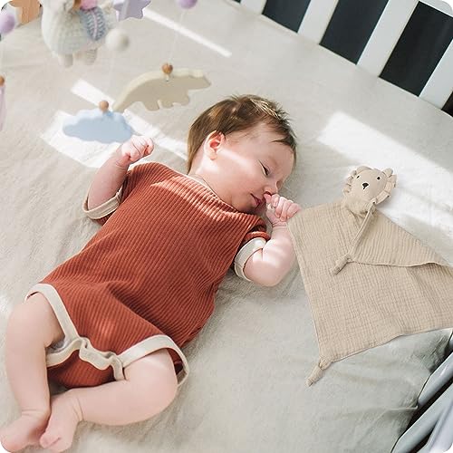 Image of Premium Soft Muslin Cotton Bunny & Lion Loveys Soft Breathable Newborn Security Blanket, Perfect Present for Baby Newborns, Toddlers Boy Girl, Neutral Fabric for Comfortable Sleep & Play