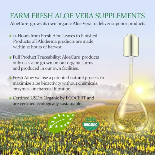 AloeCure USDA Organic Aloe Vera Juice Grape Flavor, Made Within 12 Hours of Harvest - Pure Aloe Vera Digestive & Immune Health Supplement, Helps Maintain Balanced Stomach Acidity, 16.7oz x 2 Btls - Thumbnail 7