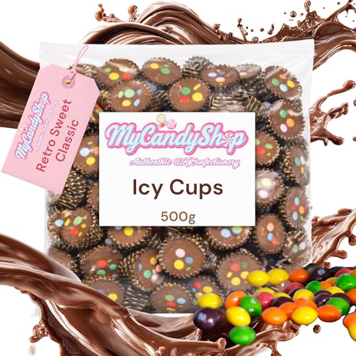 Icy Cups Chocolate 500g - Bite-sized Milk Chocolate Icy Cups Shells with Soft Fondant Filling Smooth Melt-in-Middle Centre - Retro Sweets