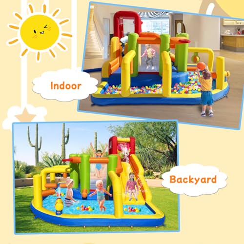 Umbalir Inflatable Obstacle Bounce House, Kids Bounce House Water Park with Water Slides, Surprise Dump Bucket, Obstacles,Jumping, Tunnels, Climbing,Water Cannon, and Ball Shooting Frame - Thumbnail 5