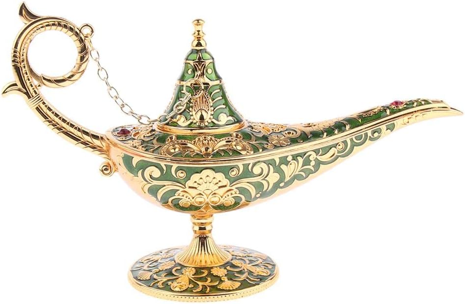 pistro Green Genie Light Lamp, Aladdin Genie Lamp Metal Carved Legend Lamp