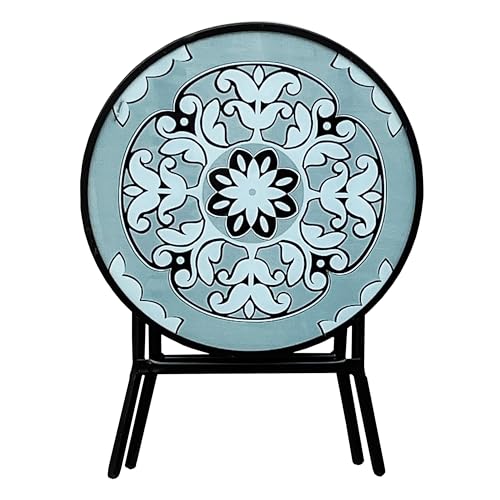 Folding Glass Patio Side Table-Mosaic Pattern-18 Inch thumb #2