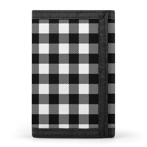 Black White Twill Stripe Plaid Print Wallet for Men, 8 Credit Card Holder Slim Minimalist Front Pocket Small Mens Bifold Wallets - Main Image