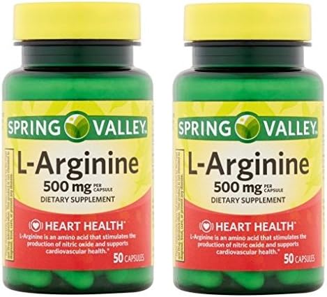 Spring Valley 100 Cápsulas 500 mg de Ea. L-Arginina (Paquete de 2)