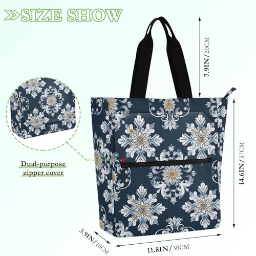 Bolsa de libros escolar y de playa reutilizable de tela con diseño retro azul 4