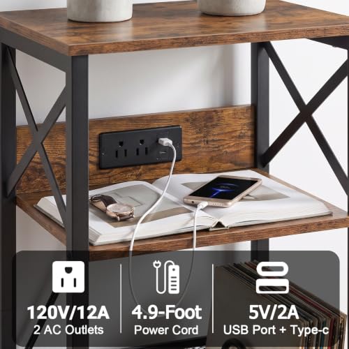 AMHANCIBLE Record Player Stand with Charging Station and Vinyl Storage #TOP20